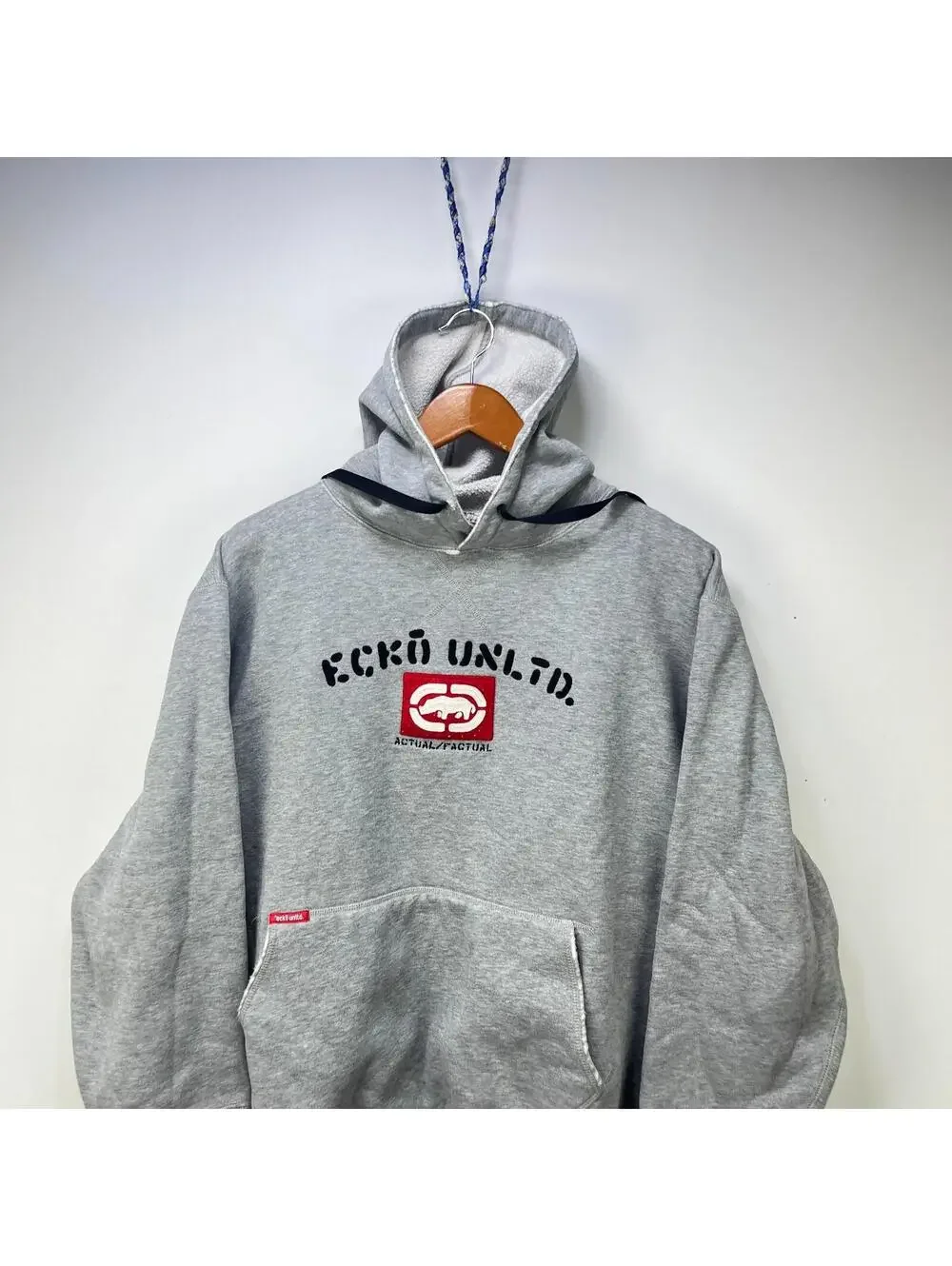 Vtg Ecko Unltd Gray Embroidered Rhino Pullover Hoodie XL - Picture 2 of 11